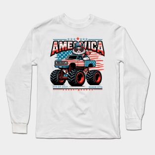 AMEOWICA cat drives a monster truck 4th of July independence Long Sleeve T-Shirt